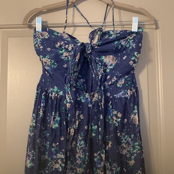 Boho Navy Blue Floral Front Knot Twist Dress| Here come the Sun Sz 8 - Picture 6 of 16